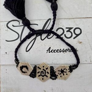 Miyuki Black and Silver Adjustable Bracelet